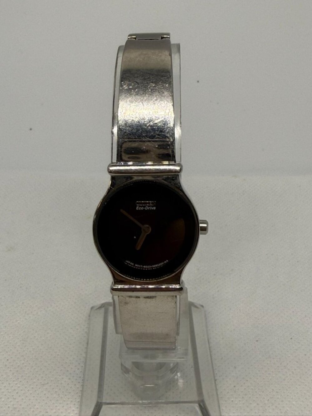 Citizen Eco-Drive Axiom Women's Silver Bangle Black Dial Solar Quartz Watch